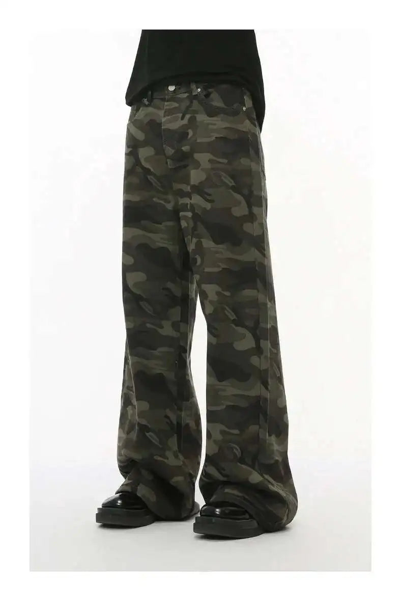 IEFB Vintage Camouflage Men's Jeans Fashion Washed Casual Wide Leg Denim Pants Autumn Winter Loose Male Trousers Old Blue 9C354