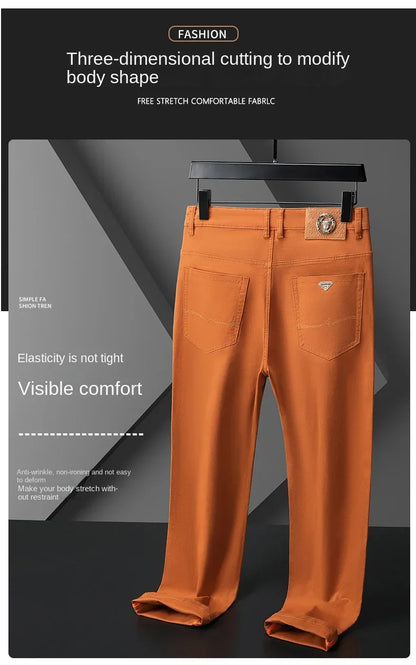 Seven-Color Stretch Jean Men's Trendy Wild Simple 97% Cotton High-End Slim-Fitting Small Straight Casual Men's Clothing Trousers