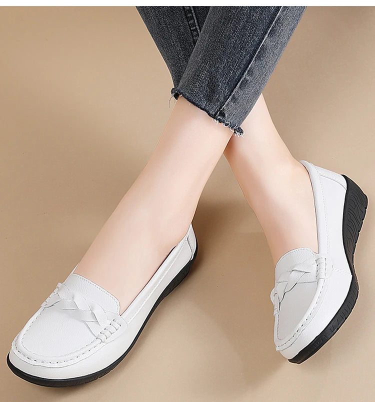Shoes Women 2025 New Loafers Slip On Flats Leather Shoes Woman Comfortable Flat Shoes Women White Zapatos Mujer Women's Footwear