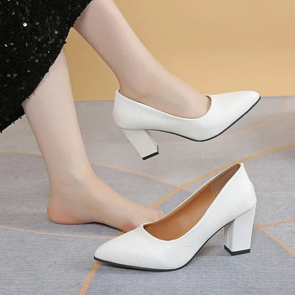 2024 Brand Shoes for Women Slip on Women's High Heels Concise Office & Career Pumps Women Pointed Toe Chunky Heels Shoes Ladies