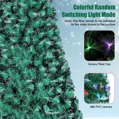 6-8-9-10ft Fiber Optic Christmas Tree, Pre-Lit Artificial Xmas Tree with Multicolor Changing Light, Top Star,Foldable Metal Base
