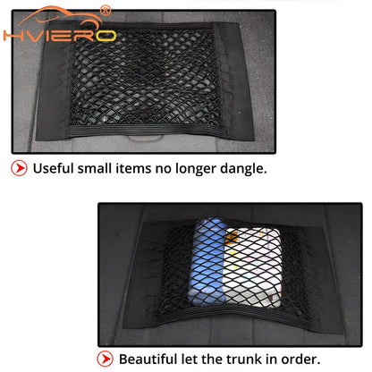 Car Back Rear Trunk Organizer Net Mesh Seat Elastic String Magic Sticker Universal Storage Bag Pocket Auto Accessories Put Paper