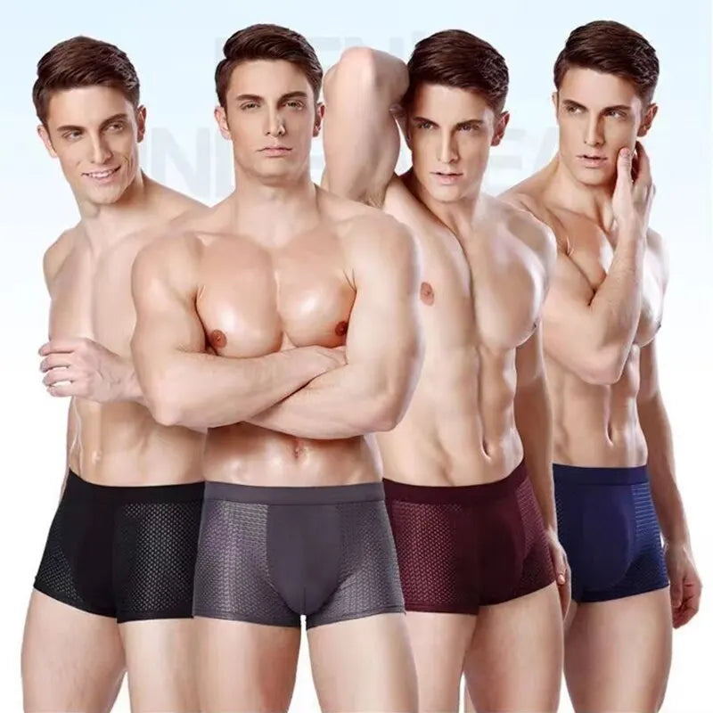 4Pcs/Lot Ice Silk Men's Boxer Pantie Underpant plus Size 4XL Shorts Breathable Underwear Men's Panties Ultrathin Shorts Trunk