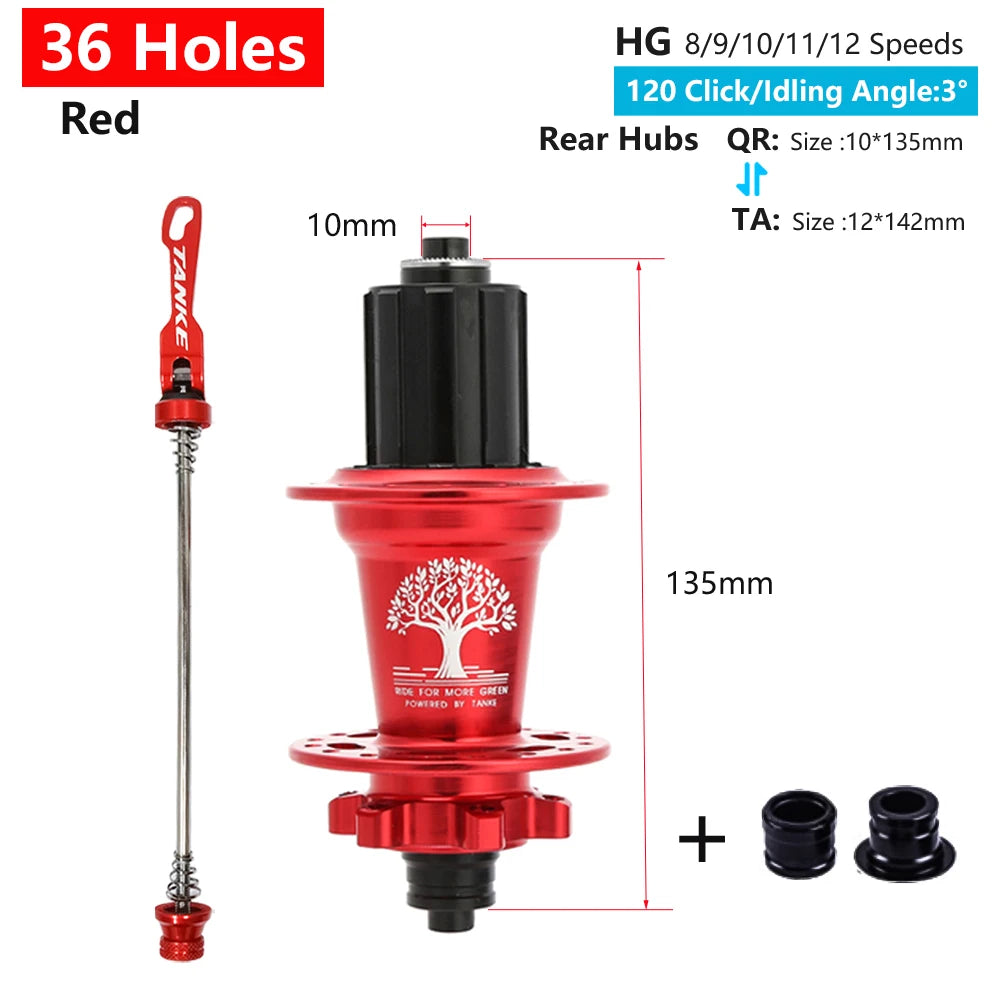 TANKE 120 Click Hub 6 Bearing MTB Mountain Bike Hub Front Rear 28 32 36 Holes QR Thru-axle Exchange Disc Brake Bicycle Hubs HG