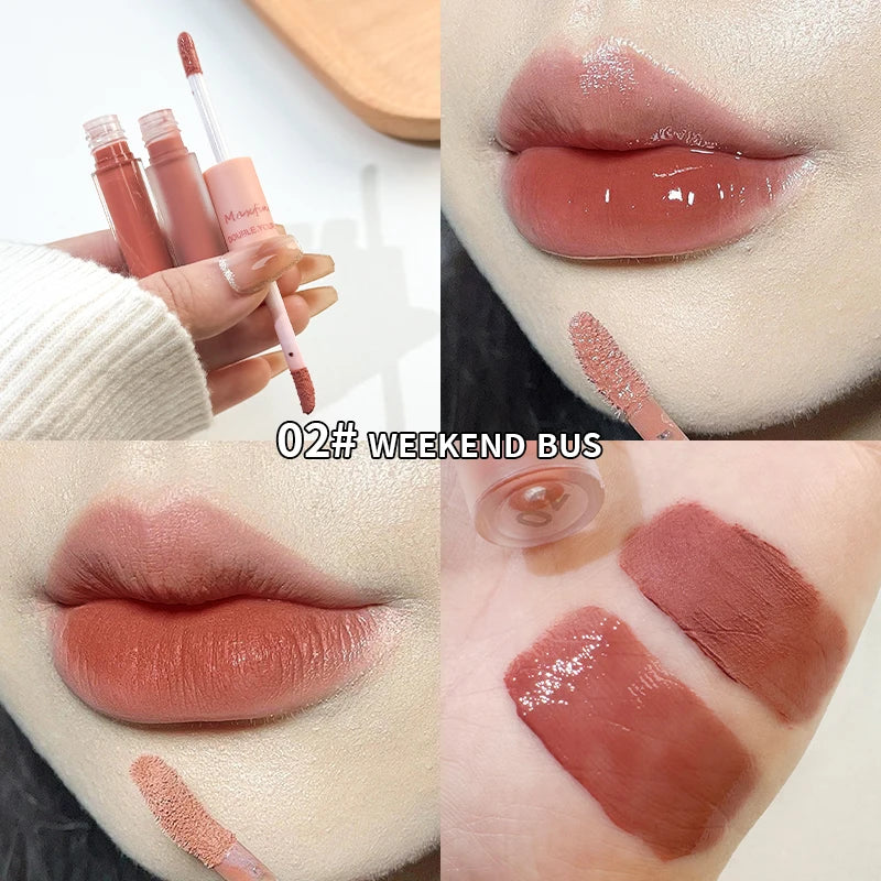 Double headed Lip Glaze Long lasting Matte Waterproof and Sweatproof Lipstick Sexy Lip Makeup for Daily Use