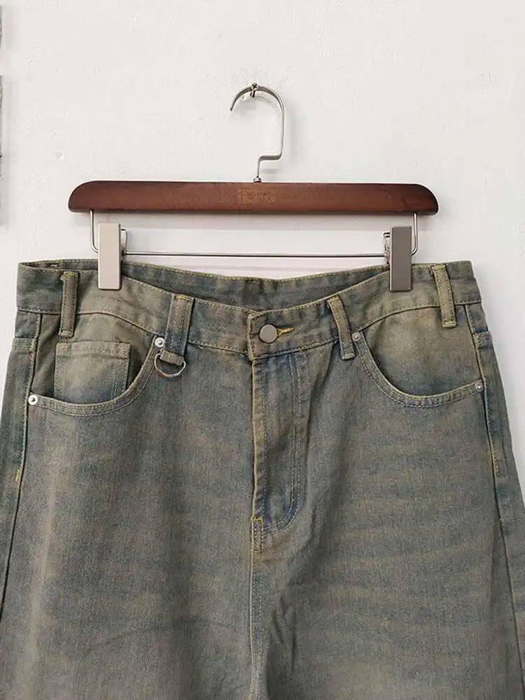 IEFB 2024 Autumn Men Denim Pants Straight Droop Vintage Loose Bottom Straight Wide Leg Casual Male Trousers Korean Style 9C1519