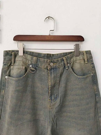 IEFB 2024 Autumn Men Denim Pants Straight Droop Vintage Loose Bottom Straight Wide Leg Casual Male Trousers Korean Style 9C1519