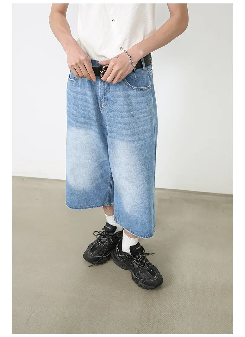 Harajuku Vintage High Waist Black Retro Washed Denim Shorts Women's Fashion Casual Loose Fit Y2K Streetwear Mid Long Short