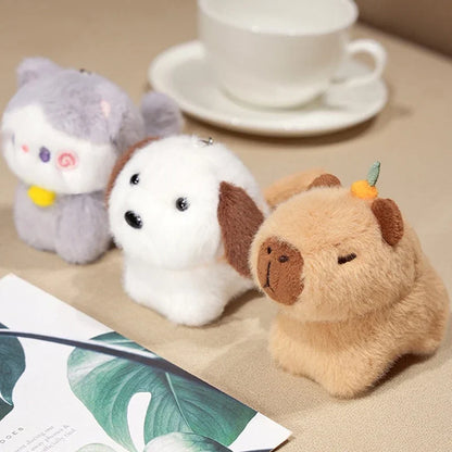 Capybara Plush Toy Pendant Capibara Plushie Keychain Kawaii Bag Key Ring Cute Dog Cat Dolls Car Decoration Christmas Gift