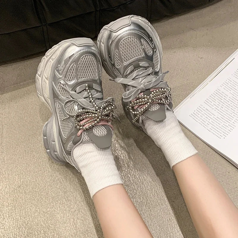 Shoes for Women 2025 New Front Lace-up Women's Vulcanize Shoes Fashion Round Toe Mesh Outdoor Best Seller Breathable Sneakers