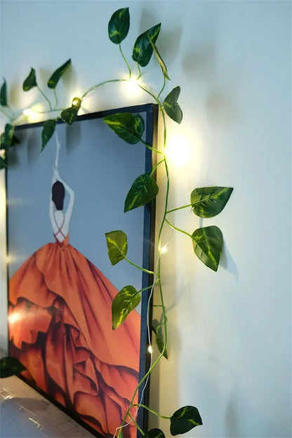 Flower Green Leaf String Lights Artificial Vine Fairy Lights Battery Powered Christmas Tree Garland Light for Weeding Home Decor