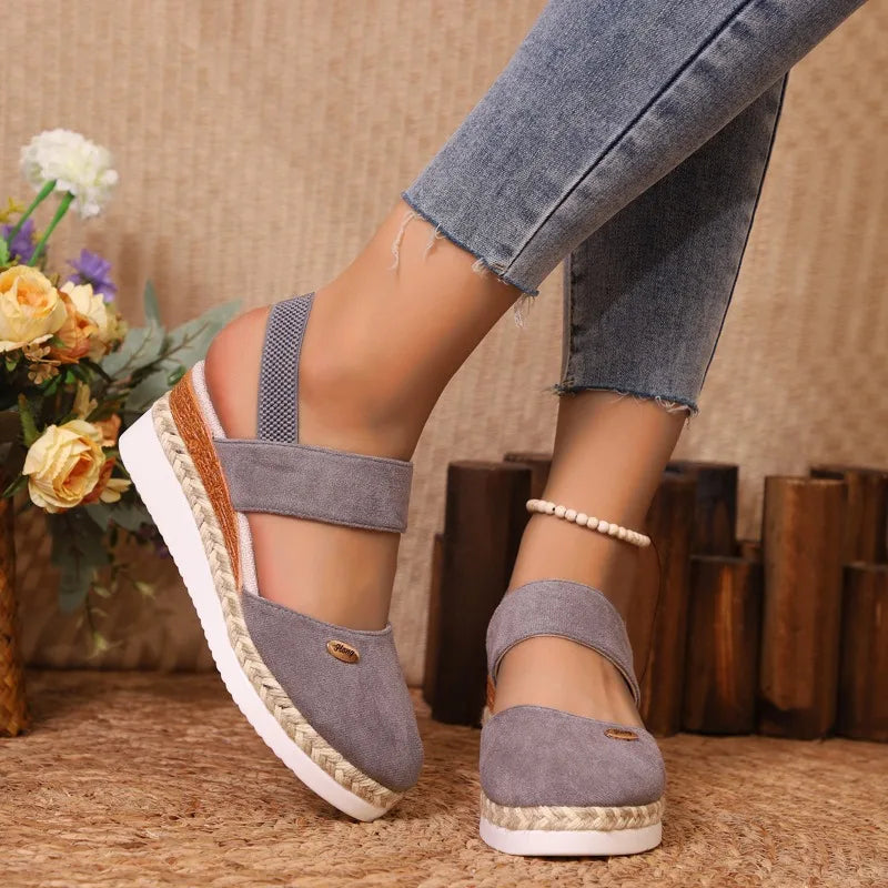 Women's Shoes 2024 Brand Closed Toe Women's Sandals Hot Sale Casual Sandals Women Round Toe Slip on Wedges Platform Shoes Ladies