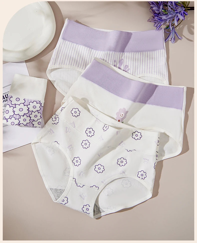 4Pcs/Set Cotton Panties Women High Waist Slimming Underwear Cute Print Young Girls Briefs Plus Size M-4XL Soft Female Lingerie