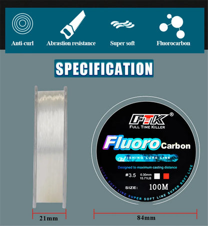100m Fluorocarbon Bait Fishing Line, Carbon Fiber Fly Fishing, Wild Fishing, Sea Fishing, Fishing Accessories, Tools, Outdoor