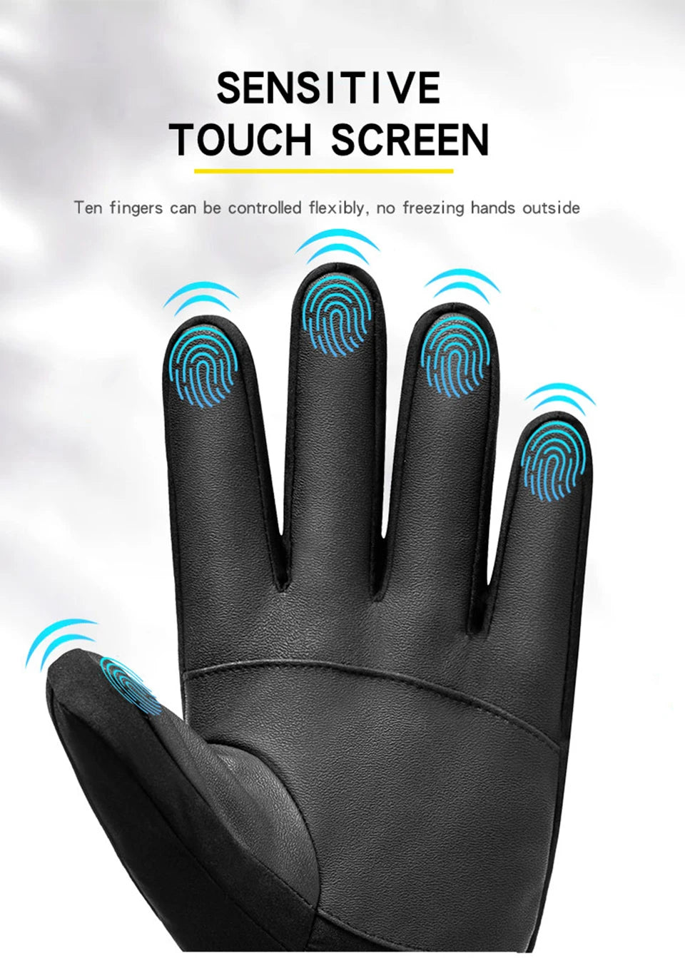 قفازات حرارية شتوية لركوب الدراجات والتزلج والرياضات الخارجية والجري والدراجات النارية وقفازات صوفية تعمل باللمس وقفازات دافئة غير قابلة للانزلاق بأصابع كاملة