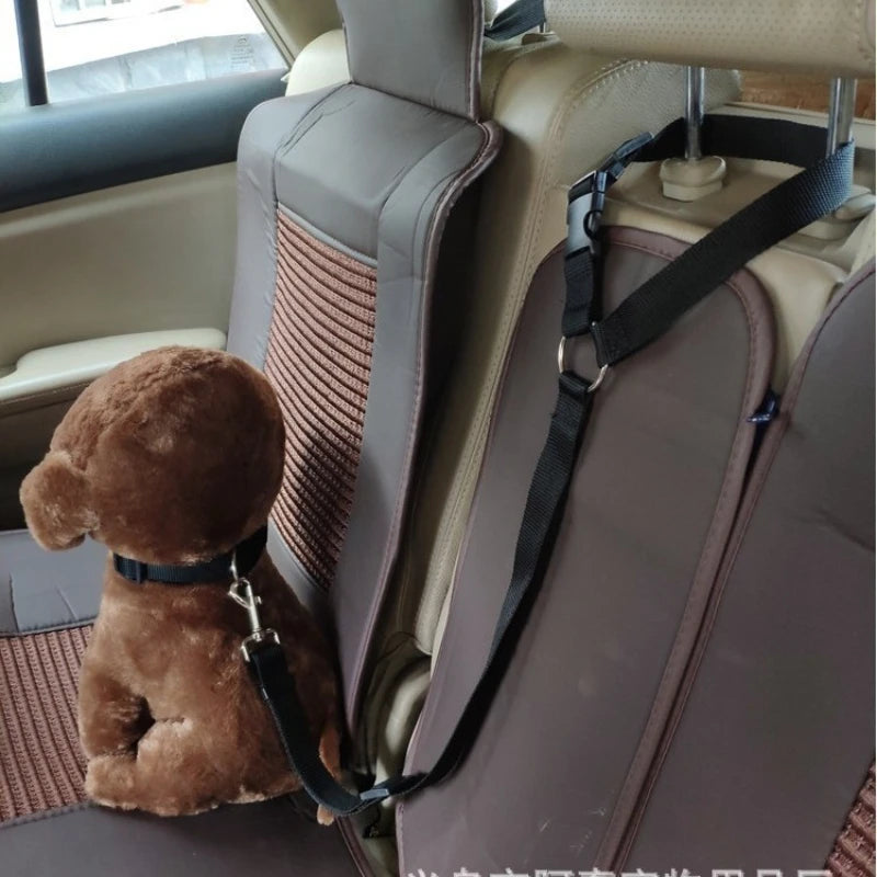 Solid Color Two-in-one Pet Car Seat Belt Nylon Lead Leash Backseat Safety Belt Adjustable Dogs Harness Collar Pet Accessories