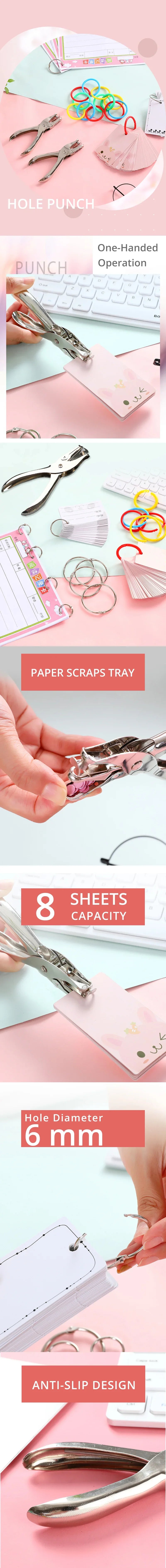 Single Hole Punch 8 Sheet Capacity 6mm Diameter Hole Puncher Hand Paper Scrapbooking Punches for Home Office School Supplies