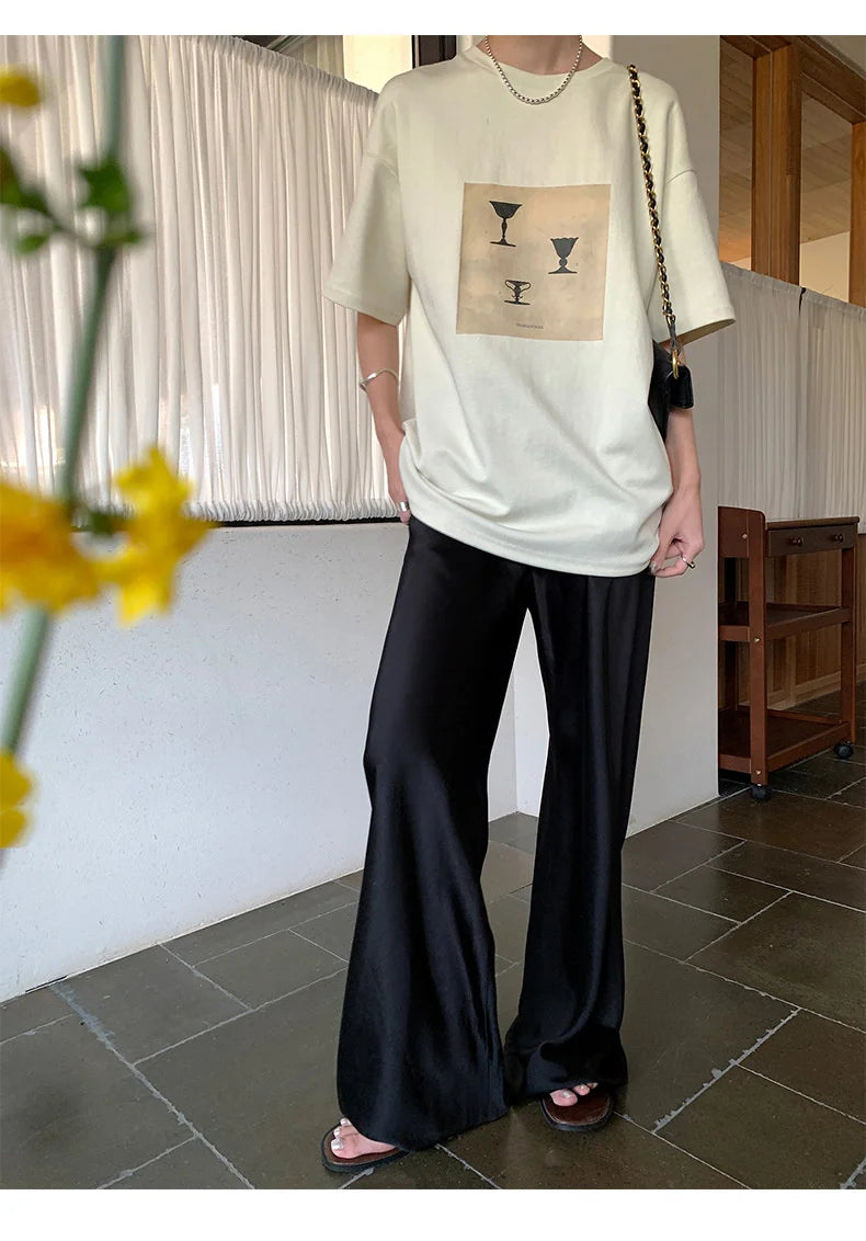Satin Wide Leg Pants Long Floor Casual Pants Women's Summer