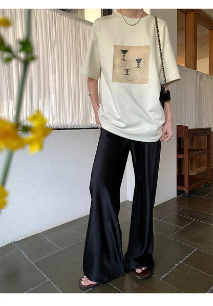 Satin Wide Leg Pants Long Floor Casual Pants Women's Summer