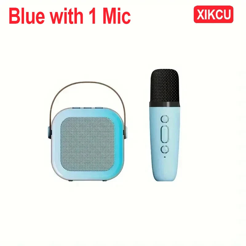 Portable Bluetooth 5.3 Karaoke Speaker with 1-2 Wireless Microphones 3D Surround Sound Home Family Singing for Aux/U Disk/TF