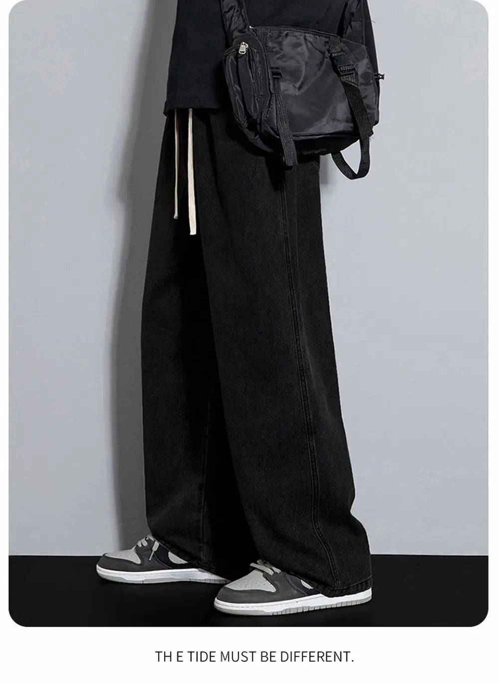 Dragging Streetwear Loose Jeans Men Korean Style Fashion Loose Straight Wide Leg Pant Men's Brand Clothing Black Light Blue Grey