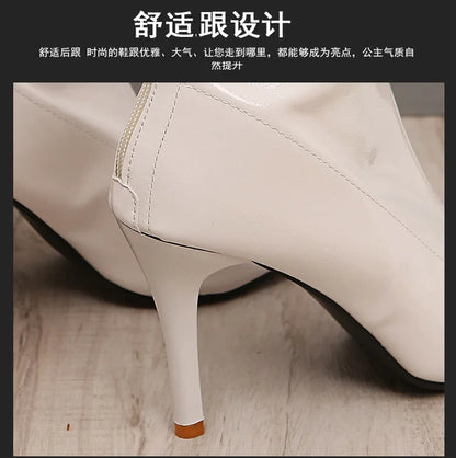 Women's Shoes 2024 High Quality Slip-on Women's Boots Fashion Pleated Office and Career Sexy Pointed Zapatos
