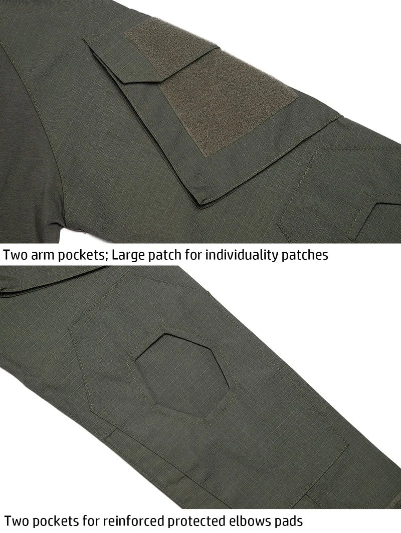 Men's Long Sleeve Combat Shirt 1/4 Zipper Ripstop Cotton Tactical Shirts Navy Blue Camoufalge Airsoft T Shirts