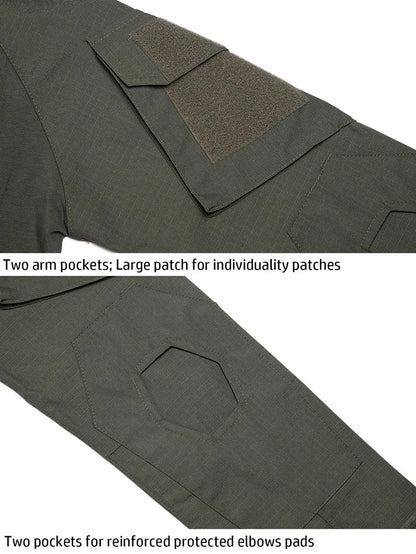 Men's Long Sleeve Combat Shirt 1/4 Zipper Ripstop Cotton Tactical Shirts Navy Blue Camoufalge Airsoft T Shirts