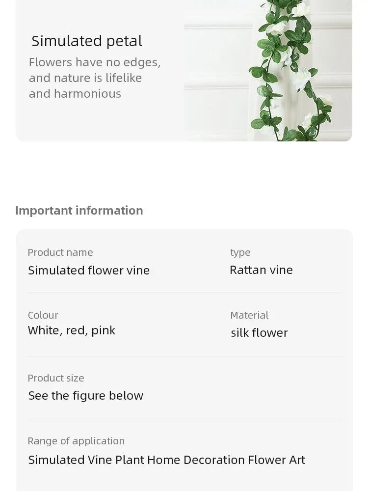 2.5m 1.8m Rose Artificial Flower Vine For Wedding Garland White Pink Home Room Wedding Decoration Silk Artificial Rose Vine Han