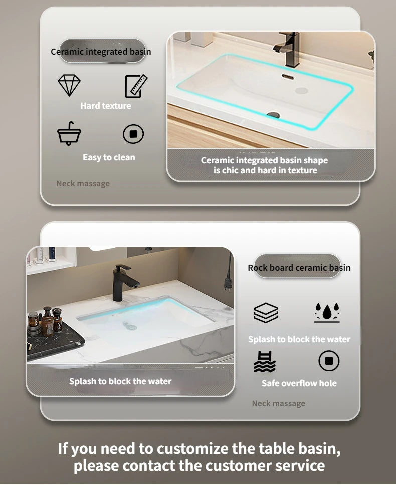 Bathroom Cabinet Smart Mirror Cabinet Slate Ceramic Integrated Washbasin Bathroom Vanity Cabinet with Sink Bathroom Furniture