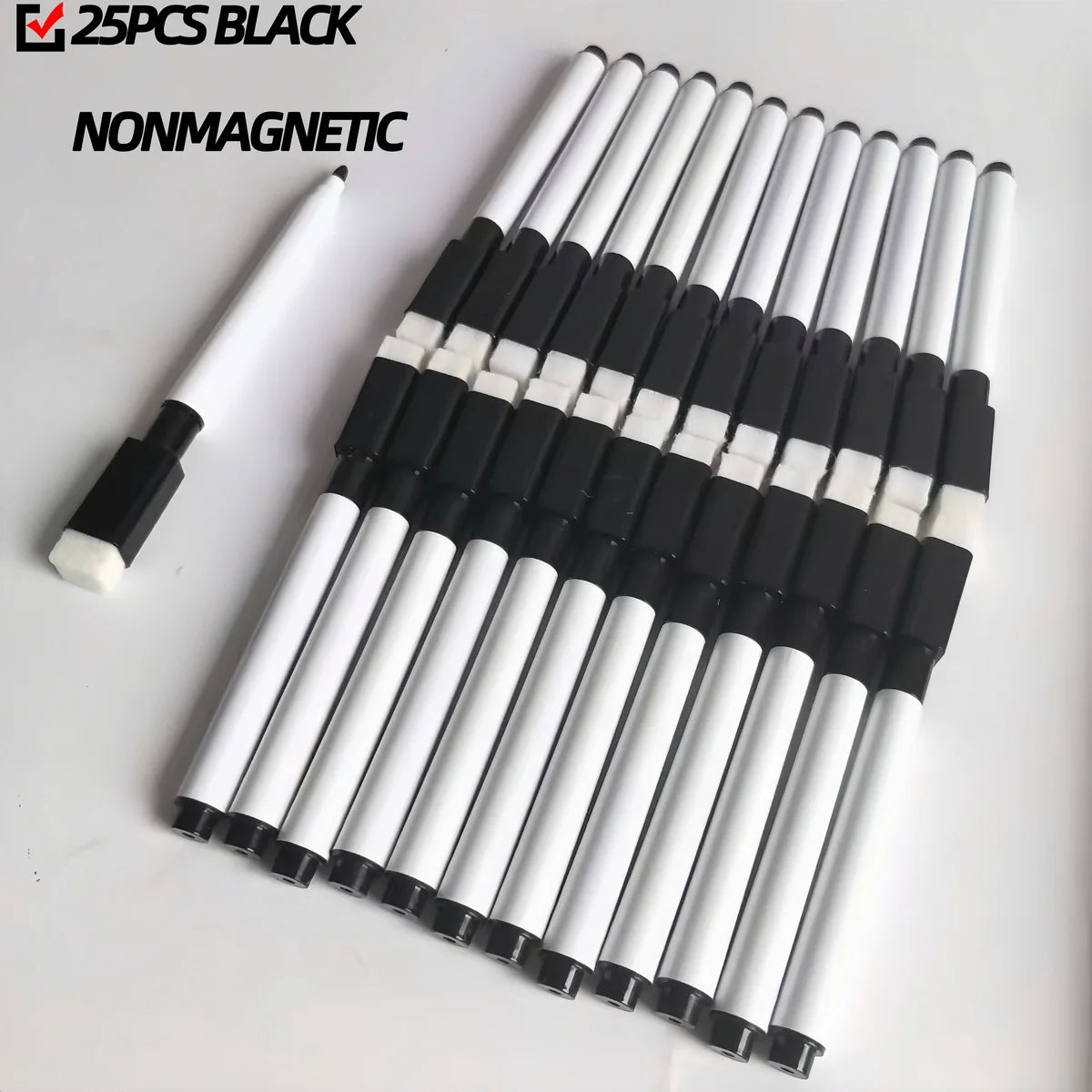 25Pcs Black Dry Erase Markers with Eraser Cap White Board Mini Dry erase Markers for Office School Supplies