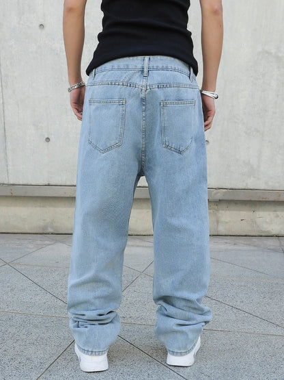 Spring Autumn Men Baggy Jeans Oversize Straight Loose Casual Denim Trousers Solid Color Streetwear Fashion Y2k Wide Leg Pants