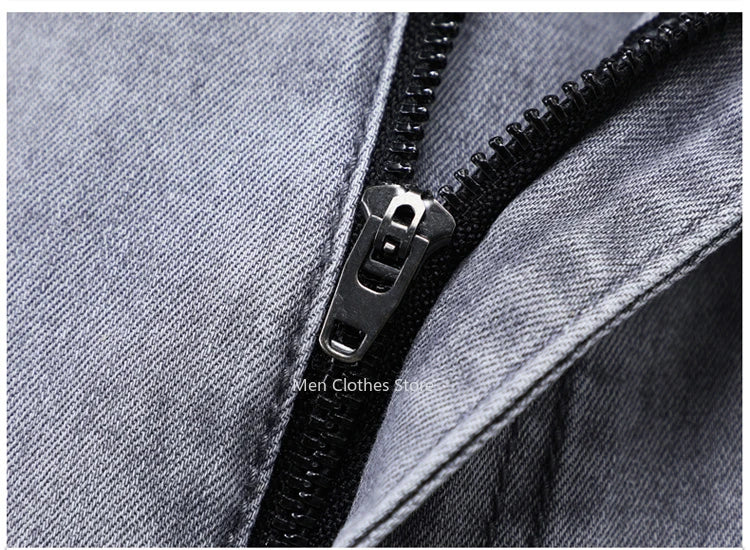 2024 Brand Thin or Thick Material Men's Elastic Cotton Jeans Fashion Gray Comfortable Denim Business Casual High Waist Pants