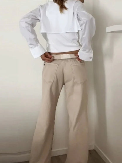 Casual Bead Jean Women Loose High Waisted Pockets Zipper All-match Straight Leg Trouser Female 2025 Y2k High Street Lady Outwear