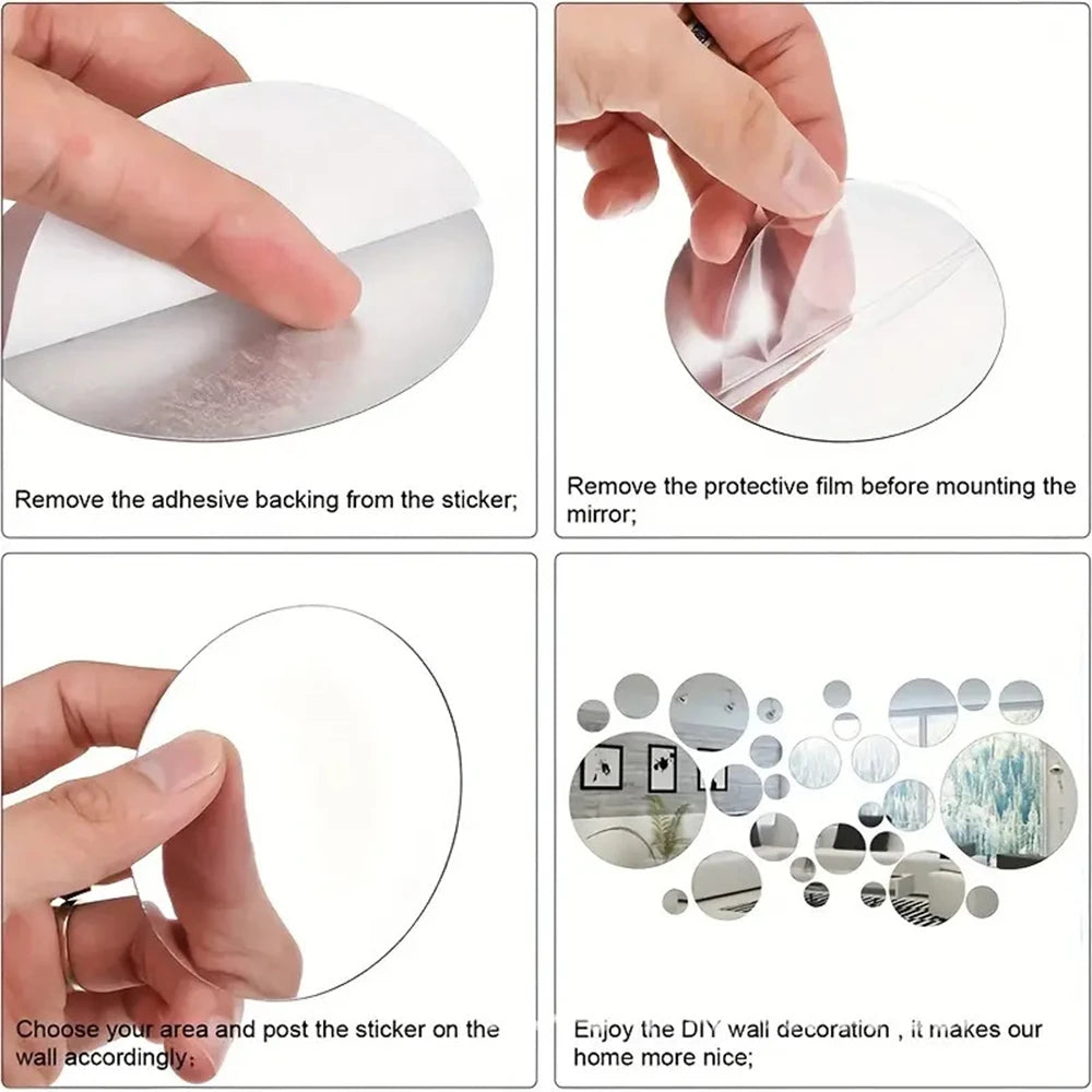 26PCs 3D Acrylic Mirror Wall Stickers Set round Adhesive Reflective Decorative Panel for Living Room Bedroom TV Background Decor