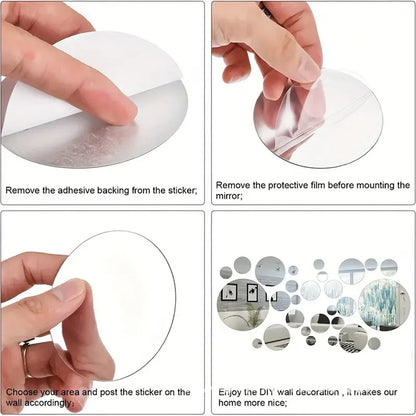 26PCs 3D Acrylic Mirror Wall Stickers Set round Adhesive Reflective Decorative Panel for Living Room Bedroom TV Background Decor