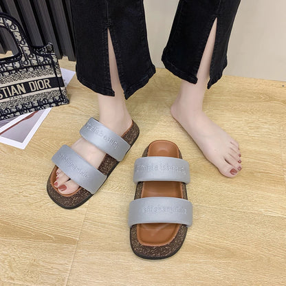 Women's Shoes Alphabet Fashion Casual Slippers 2022 New Summer Thick Bottom Non-slip Medium Heel Sandals for Outer Wear