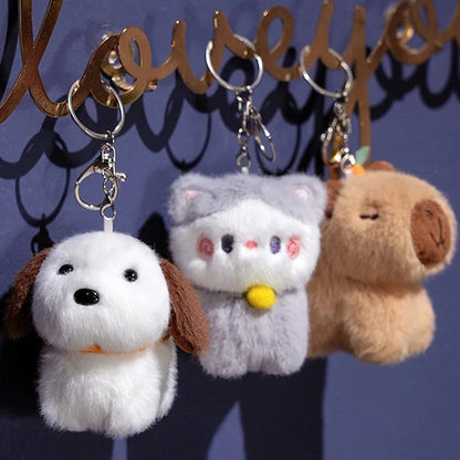 Capybara Plush Toy Pendant Capibara Plushie Keychain Kawaii Bag Key Ring Cute Dog Cat Dolls Car Decoration Christmas Gift