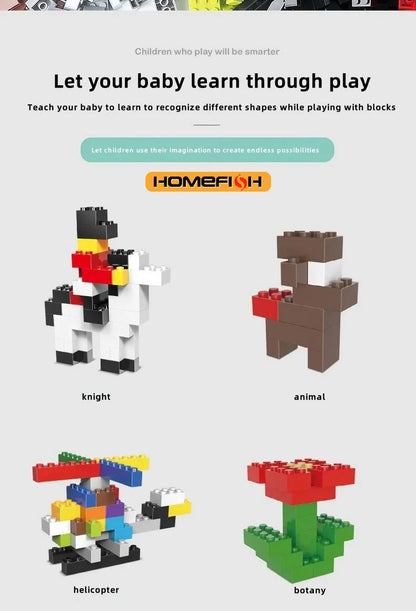 HOMEFISH 1000 DIY creative building blocks bulk set Urban Classic building Assembled birthday gift children's educational toys