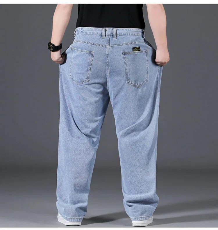 10XL Oversize Jeans Men Spring Fashion Streetwear Plus Size Cargo Jeans Soft Cotton Loose Baggy Casual Jeans For Dad Husband