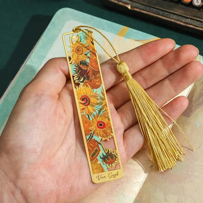 1 Pc Metal Sunflower Hollow Bookmark Chinese Style Creative Painted Book Holder Tassel Pendant Kids Stationery School Supplies