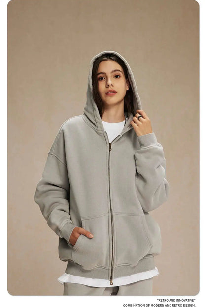 IEFB Men's Wear Wax Printing Vintage Male Hoodies Oversized Loose Zipper Water Washed Plush Sweatshirt Trendy New 9C9349