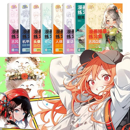 Comics Girl Boy Comics Hand Drawn Tutorial Book Studying Novice Zero Basic Line Draft Practice Book Drawing Copy Book Learning