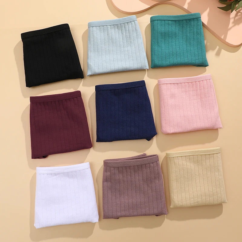 FINETOO 3PCS/SET Women's Cotton Panties Soft Striped Underpants Sexy Solid Color Briefs Female Comfortable Stretch Lingerie M-XL