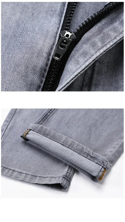 Summer Elastic Men's Jeans Fashion Gray Comfortable Business Straight Stretch Cotton Casual Denim Pants Brand Male Thin Trousers