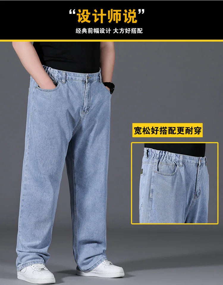 10XL Oversize Jeans Men Spring Fashion Streetwear Plus Size Cargo Jeans Soft Cotton Loose Baggy Casual Jeans For Dad Husband