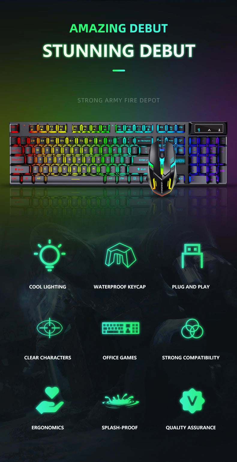Computer Gaming Keyboard And Mouse Set USB Wired Backlight PC Keyboard Mouse Combos