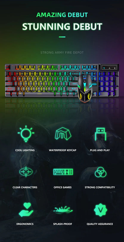 Computer Gaming Keyboard And Mouse Set USB Wired Backlight PC Keyboard Mouse Combos