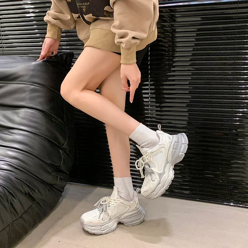 Shoes for Women 2025 New Front Lace-up Women's Vulcanize Shoes Fashion Round Toe Mesh Outdoor Best Seller Breathable Sneakers