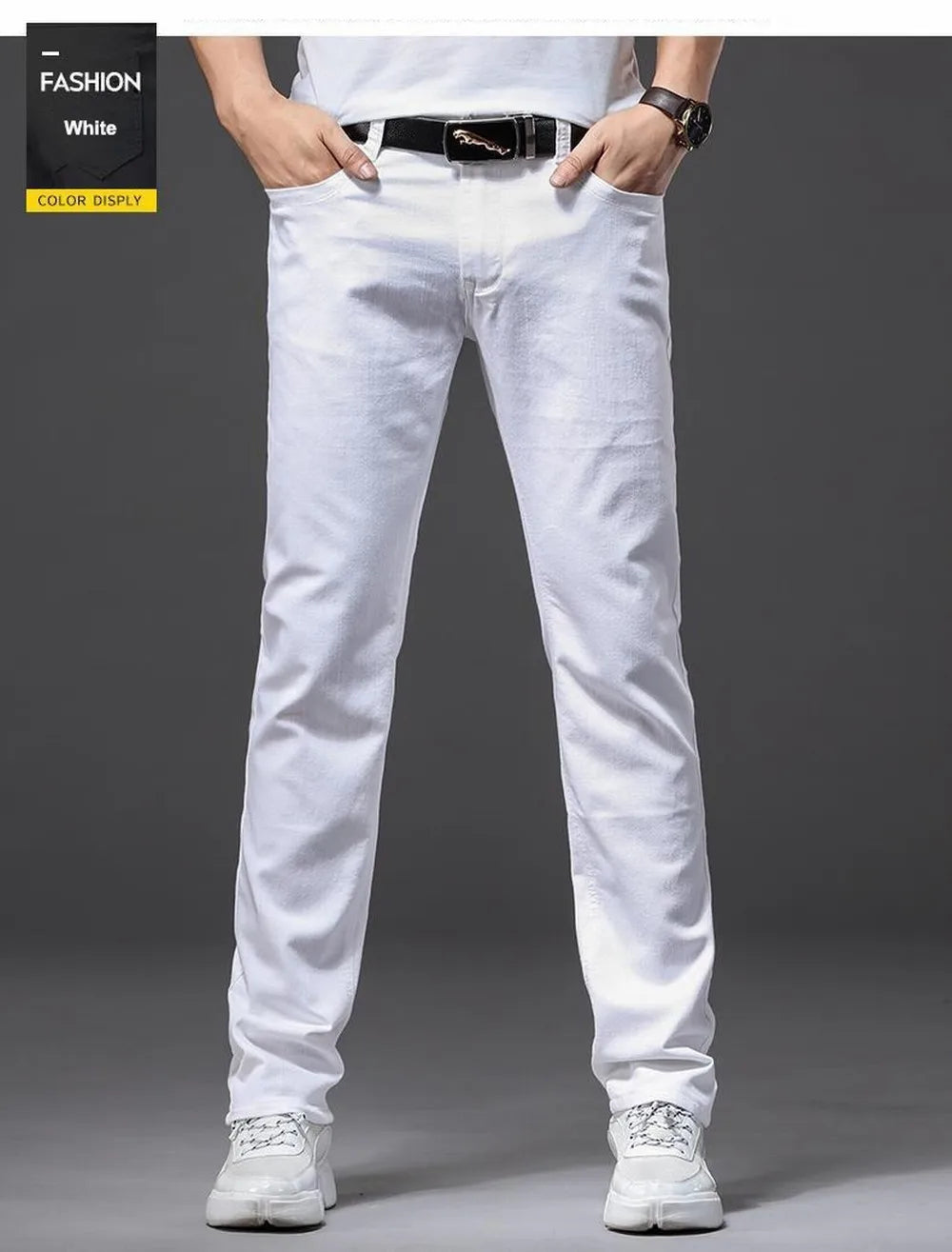 Men White Jeans Elasticity Straight Slim Fit Casual Soft Business Classic Brand Trousers Fashion Advanced Stretch Denim Pants